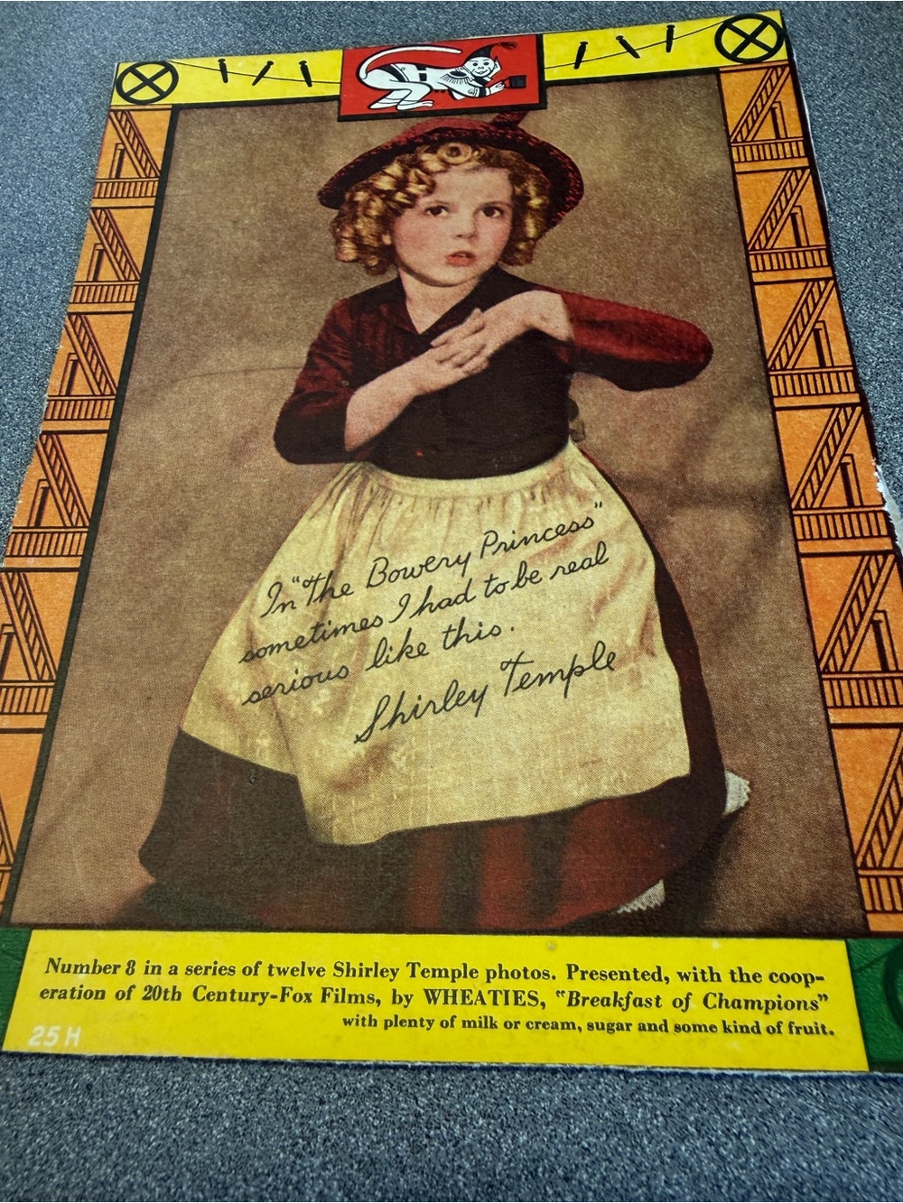 Shirley Temple Wheaties cereal box panel #8 from the 1930s series of 12